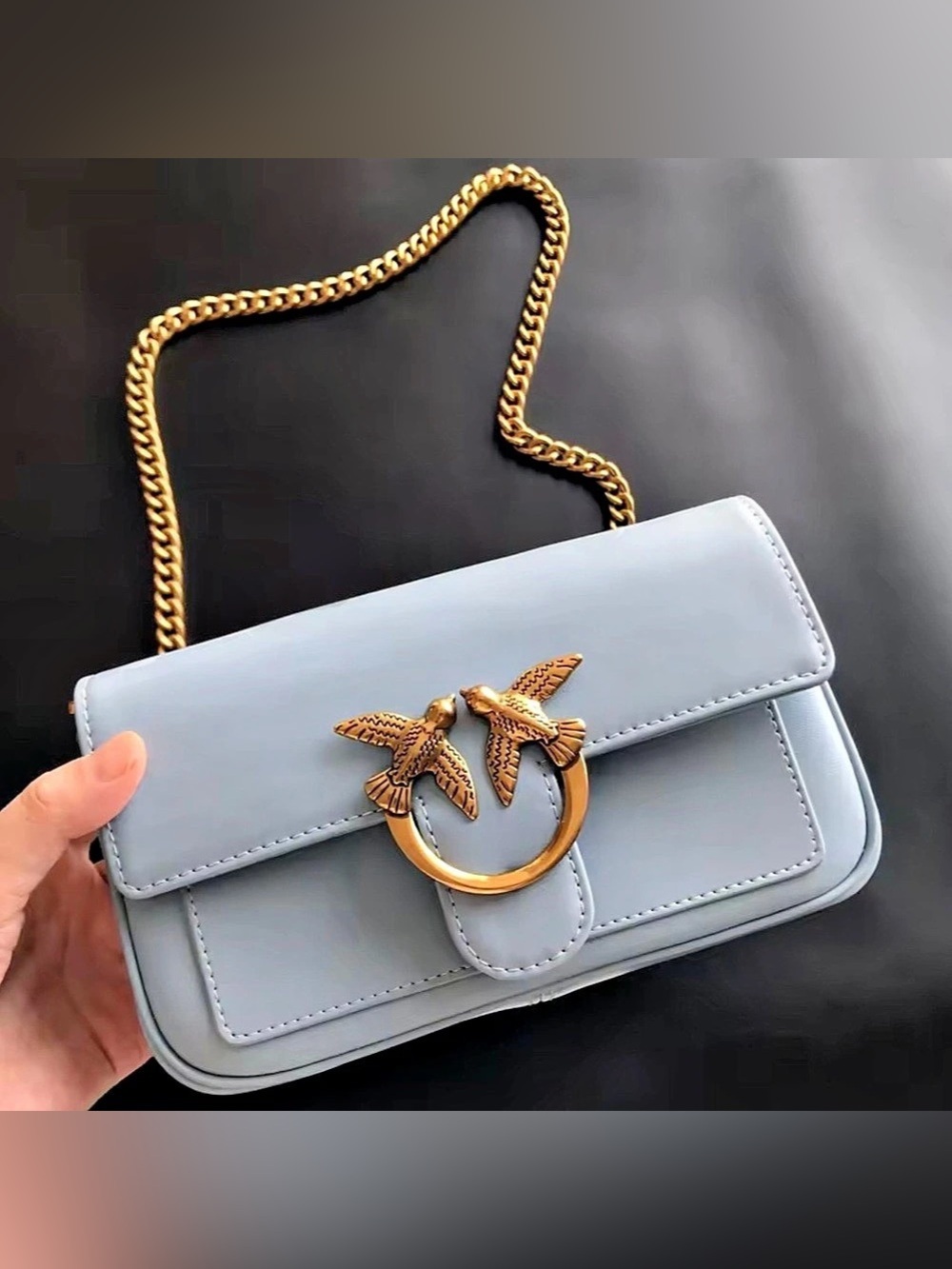 Mew designer inspired  Love Bag Icon Shoulder Bag in Blue
